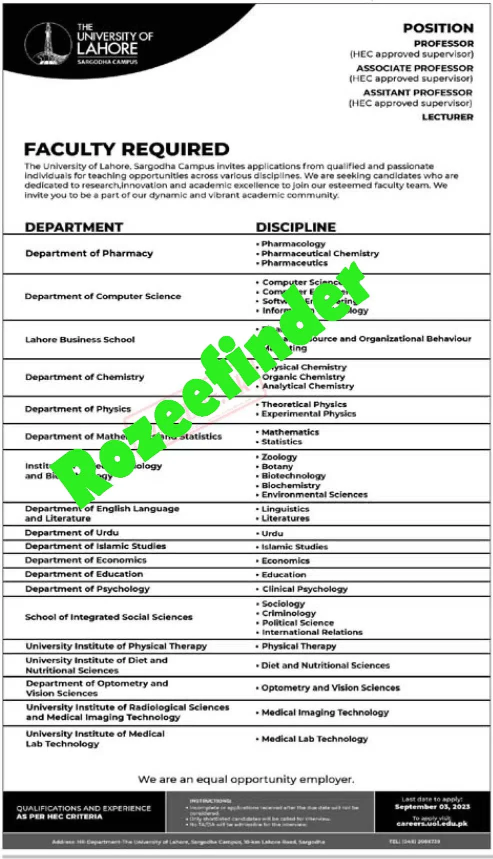 UOL Jobs 2023 – University of Lahore Jobs 2023 - Tiktokio